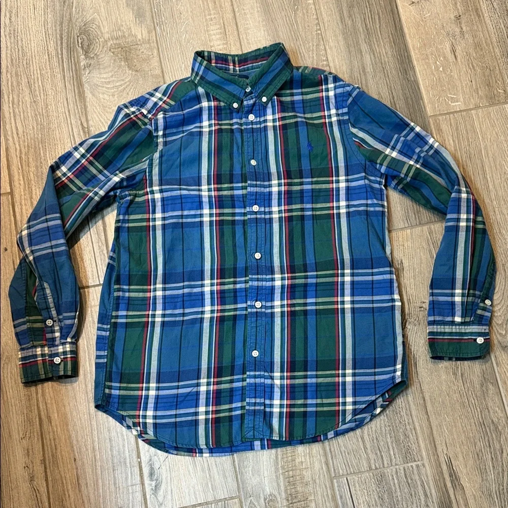 Polo Ralph Lauren BIG Boys Plaid‎ Poplin Long Sleeve Button Down Shirt 18-20 XL